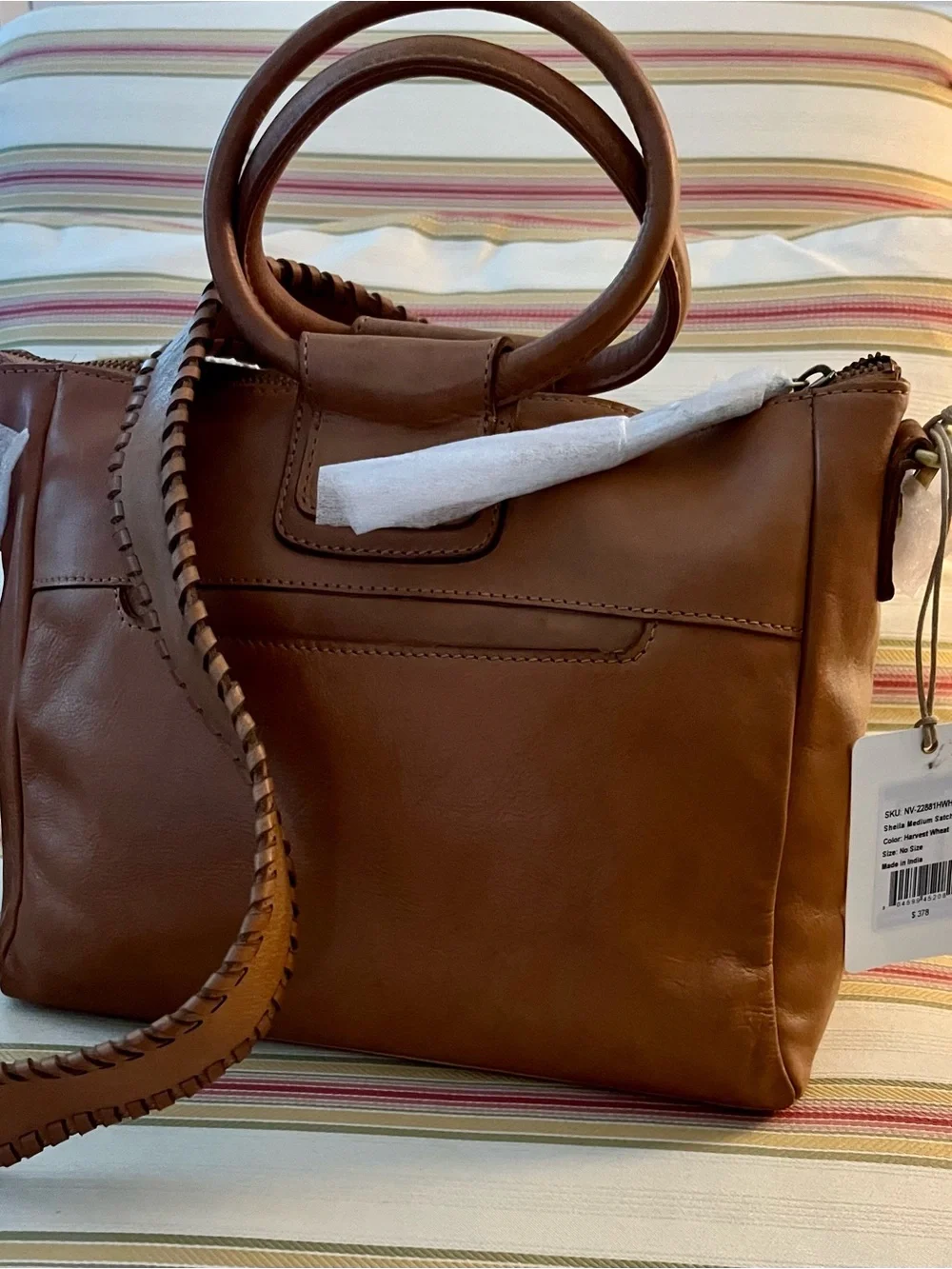 HOBO International Medium Shelia Tan Laser-Cut Leather Satchel with Top Handles